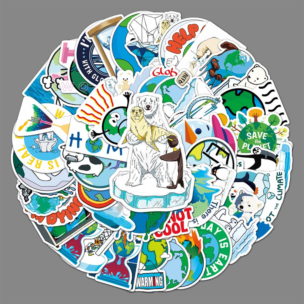 50 Pictures of Non-repeat Global Climate Warming Graffiti Personalized Environment Protection DIY Skateboard Water Cup Suitcase Stickers