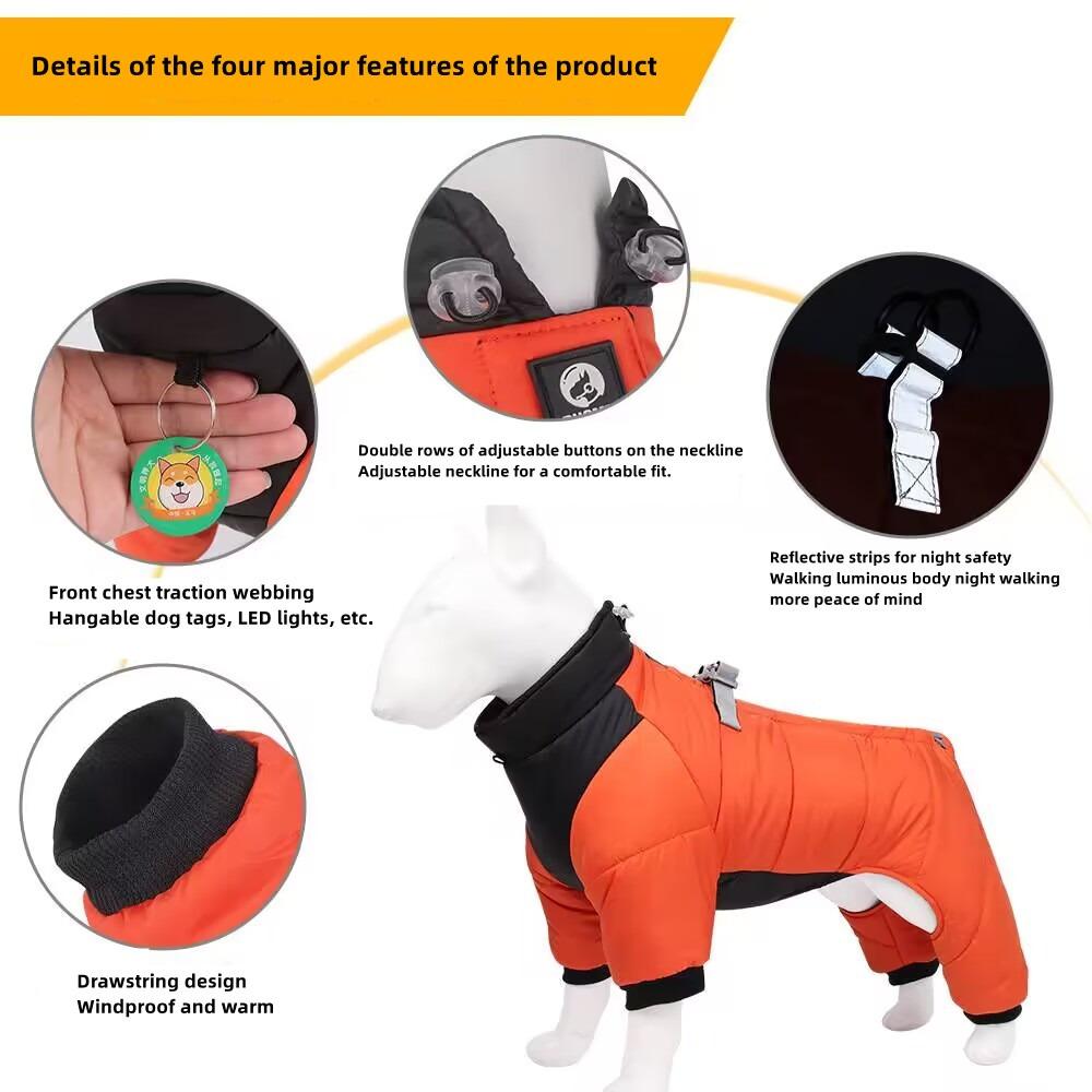 Четвероногие пальто для собак, водонепроницаемая одежда для щенков, утолщенная хлопковая одежда с фалангами для домашних животных, зимняя одежда для собак