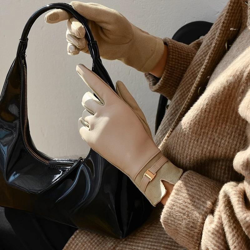 Новые кожаные перчатки женские зимние теплые флисовые утолщенные сенсорные зимние перчатки для вождения