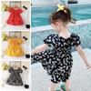 Square Collar Summer Flower Dress Puff Sleeve Toddle Dress Baby Girls Princess Dress Holiday