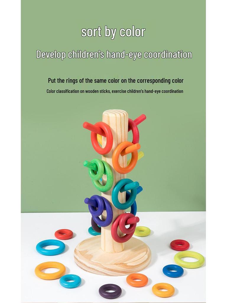 Rainbow Wooden Stacking Rings for Kids - Interlocking Building Blocks with CE Certification