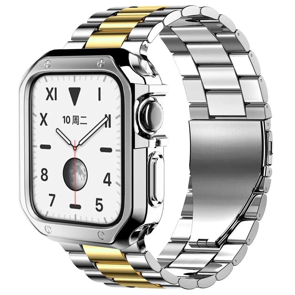 Ремешок из нержавеющей стали для Apple Watch Ultra 49 мм 10 46 мм 42 мм Чехол+ремешок из ТПУ для Iwatch 9 8 7 6 5 4 45 мм 44 мм 41 мм 40 мм Браслет