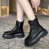 Short Boots Women's Winter Solid Color Thin Single Woman Breathable Platform Increased Motorcycle Boots Autumn Fashion Black