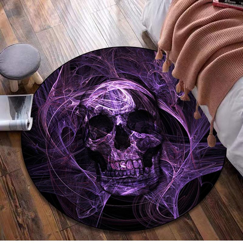 Skull Gothic Circular Rug Office Decorative Carpet For Living Room Bedroom Door Mat Floor Rug Computer Chair Area Rug Viking Theme Decor