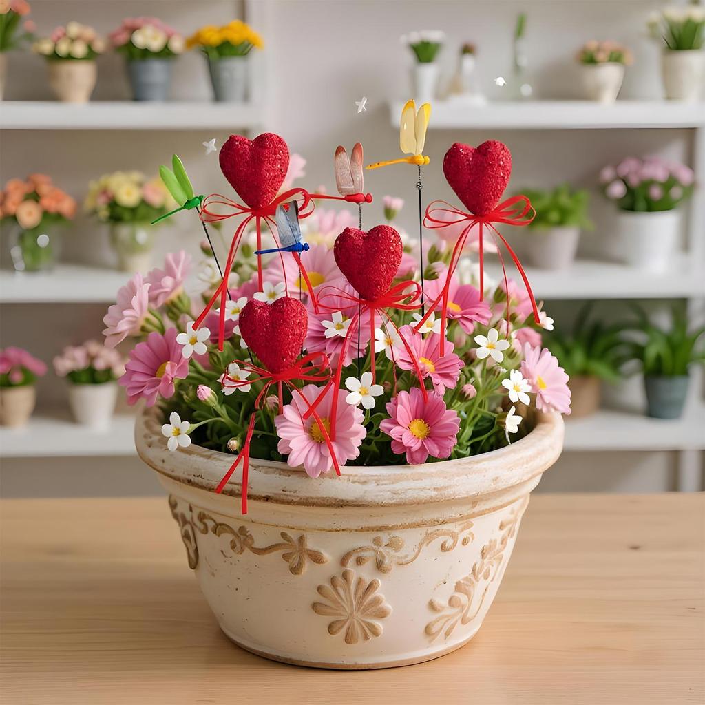 Dragonfly Stakes For Garden Planter Landscaping Decoration Heart Shape Flower Bouquet Picks For Gardeners Indoor Outdoor DIY