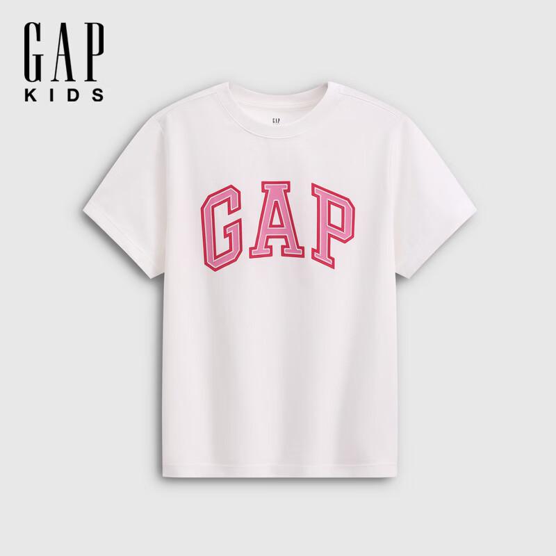 Gap Классическая хлопковая футболка с коротким рукавом и логотипом для девочек