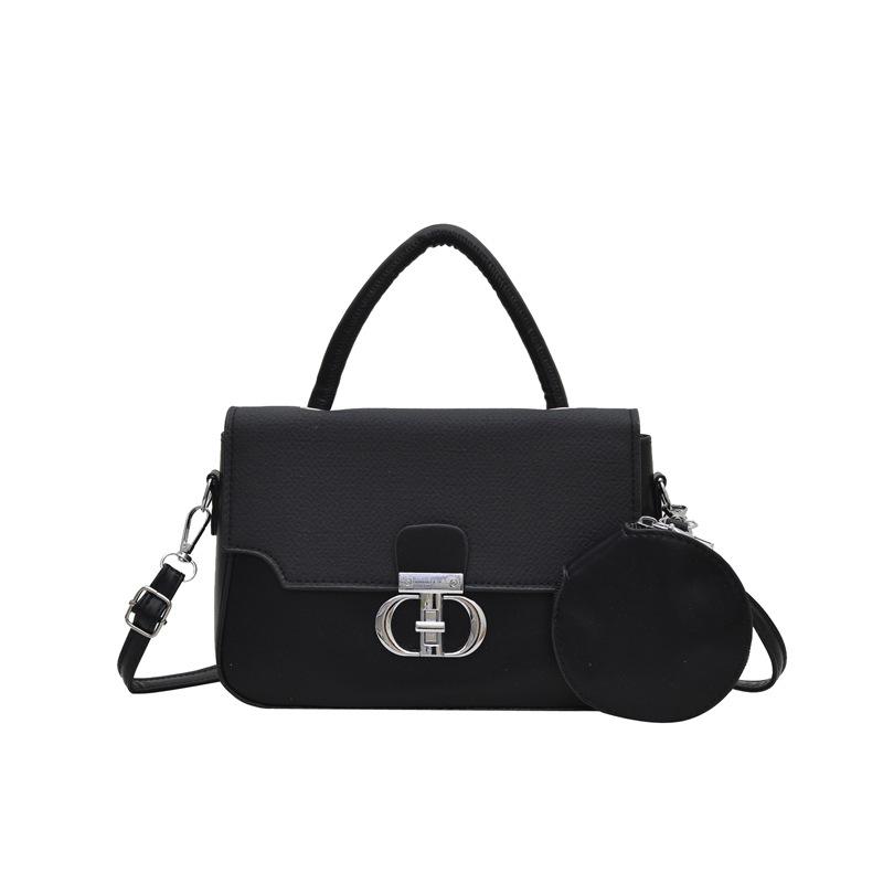Vintage color-blocking texture lock buckle bag for women, new style for elegant commuting, handheld, shoulder crossbody, small square bag