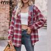 Women's Fashion Casual Spring Fall Plaid Print Long Sleeve Hooded Blouses & Shirts