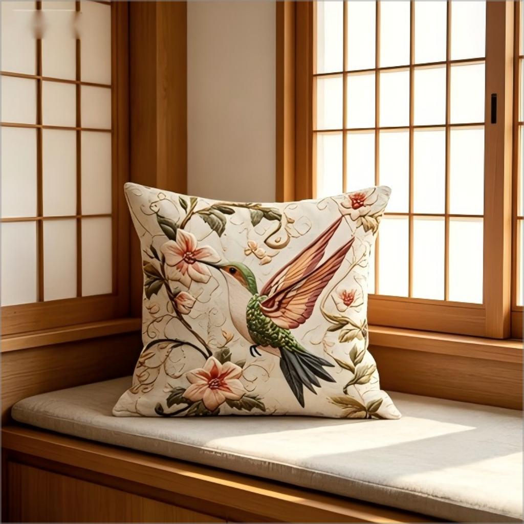 Hummingbird Floral Pillow Cover 2D Print Cushion Case Boho Vintage Home Decor Gift