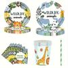 20pcs Cartoon Animal-Themed World Disposable Party Supplies – Cartoon-Themed Plates, Napkins, Cups, Straws & Decorations for Kids