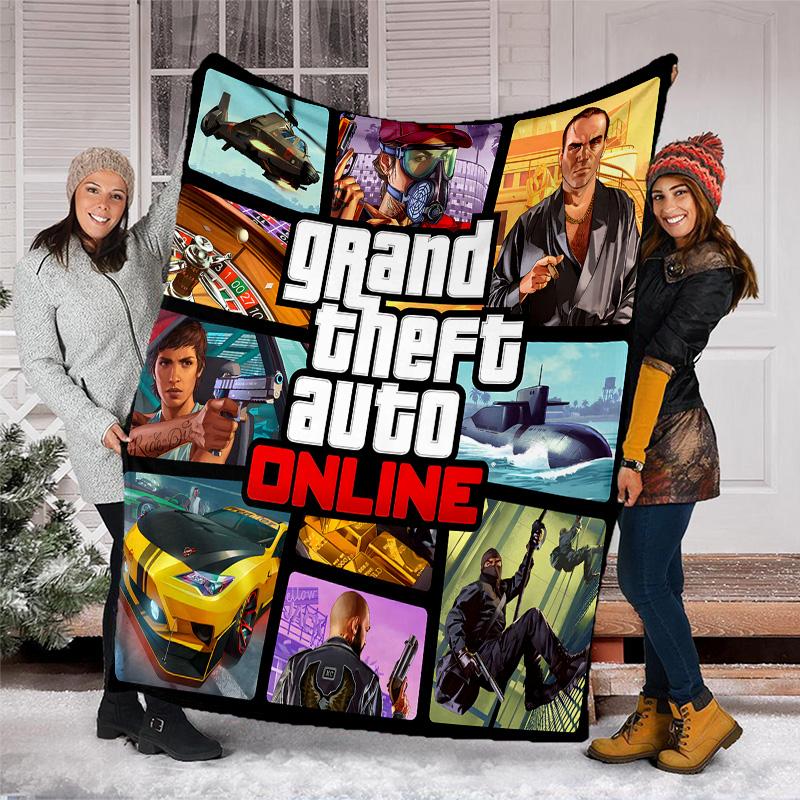 1pc GTA Theme Blanket - Digital Print, Polyester, Cozy for All Seasons, Perfect for Outdoor, and Travel