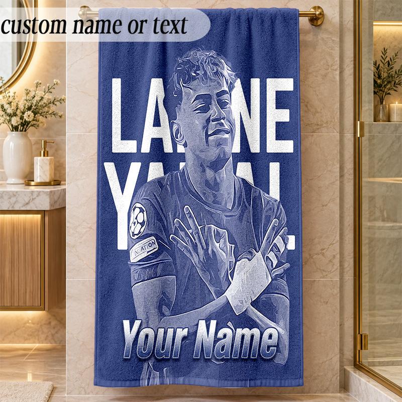 Beach TowelLamine Yamal Custom Name Text Personalized Soft Towel for Beach Pool Indoor Home Decor Gift