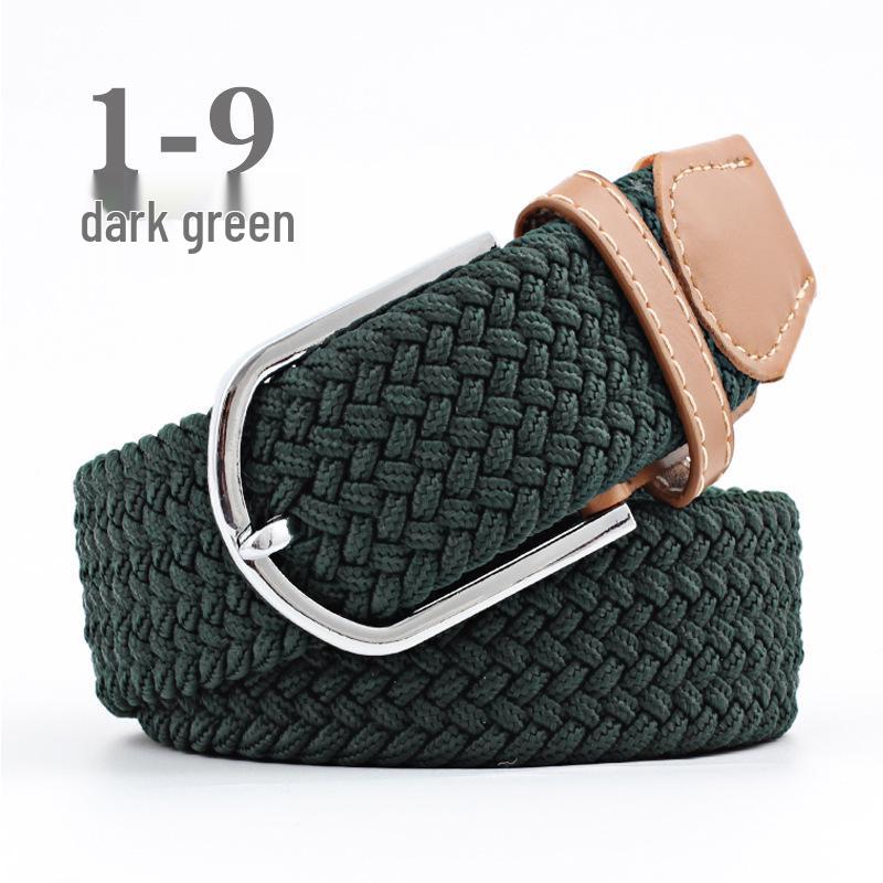 Korean Style Elastic Braided Canvas Belt with Pin Buckle for Men and Women