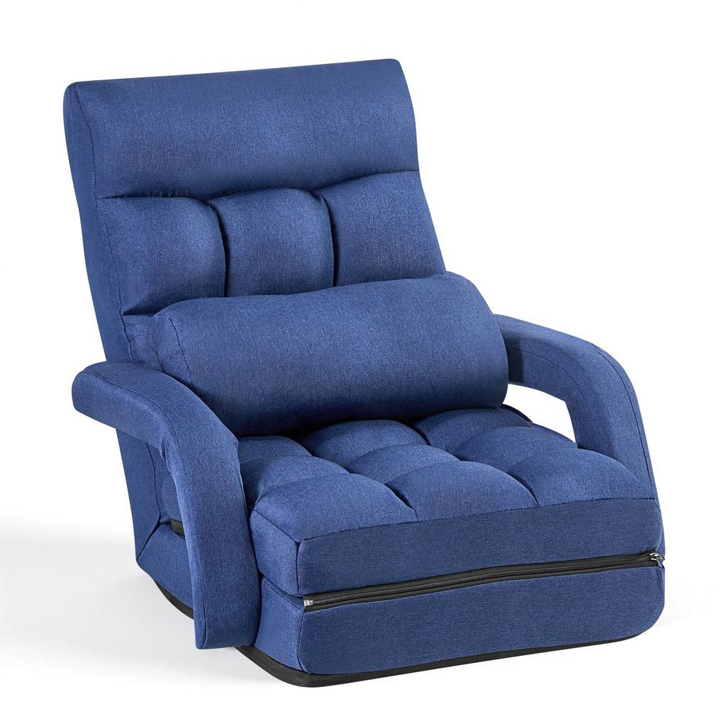 Floor Chair, 5 Adjustable Positions Folding Floor Gaming Chair with Back Support, Armrests, and Cushion, Sturdy Metal Frame with Recycled Foam and