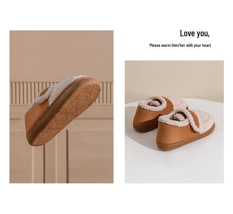 Женские зимние тапочки из хлопка на липучках в корейском стиле: Нескользящий, теплый, плюшевый ретро-меховой дизайн
