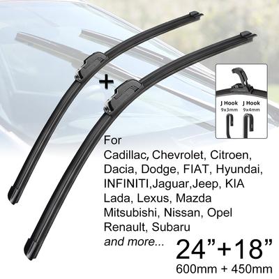Автомобильные щетки переднего стеклоочистителя 24 "+ 18" J Hook U-типа, универсальный для Citroen FIAT Hyundai KIA Mazda Mitsubishi Nissan Subaru