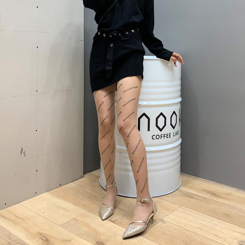 Летние женские сексуальные чулки, колготки с буквенным принтом, носки, чулки, прозрачные колготки, дикие тонкие носки