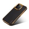 DENIOR For iPhone 16 Pro Max Case Genuine Cow Leather Coated PC+TPU Electroplating Phone Cover