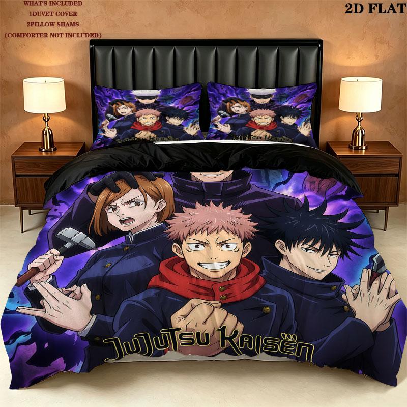 Jujutsu Kaisen Pattern Bedding Quilt Set Quilt Cover Pillowcase Home Birthday Gift(1 * duvet cover + 2 * pillowcase, without core)