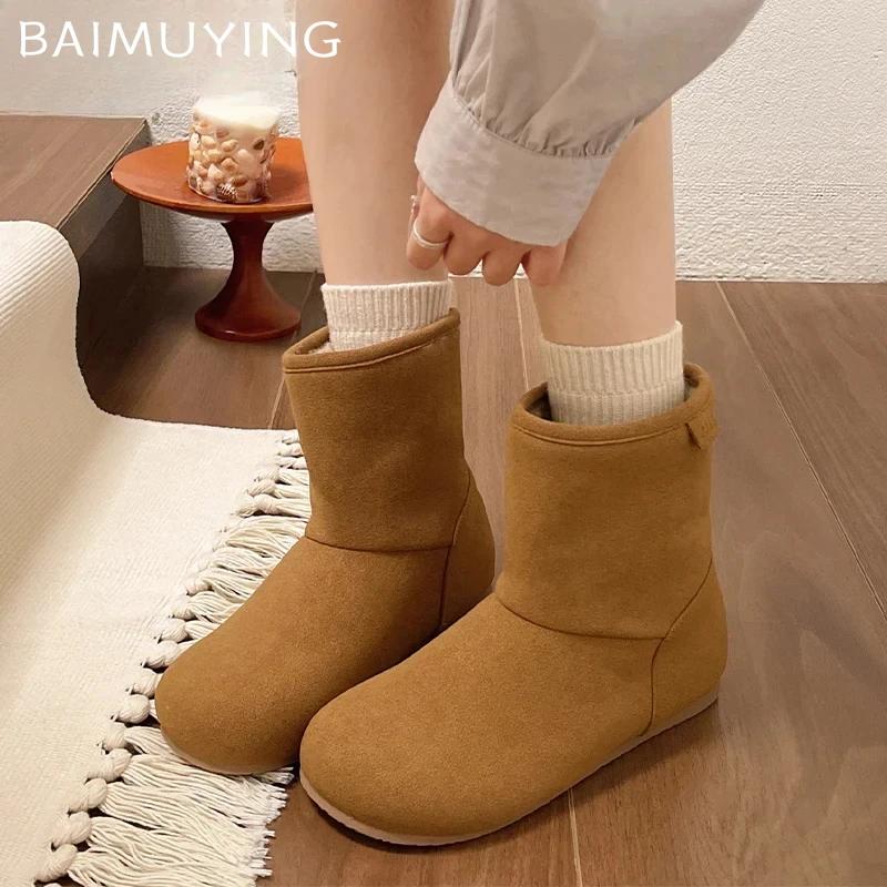 Ботильоны на плоской подошве женские замшевые хлопковые туфли женские 2024 новые брендовые повседневные зимние теплые модные короткие плюшевые ботинки челси женские