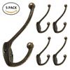 5Pcs Retro Hooks Wall Mounted Dual Coat Rack Coat Copper Clothes Hanger Heavy Duty Door Robe Hooks Non-slip Robe Holder