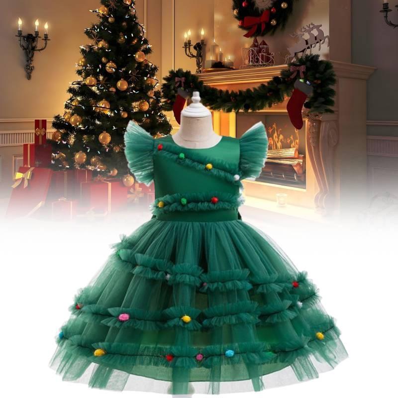 Christmas Girl Green Costume Stage Show Dress Birthday Party Fashion Dresses