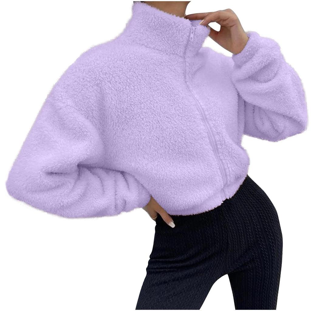 Женская повседневная куртка короткой длины на молнии с флисовой подкладкой и длинными рукавами