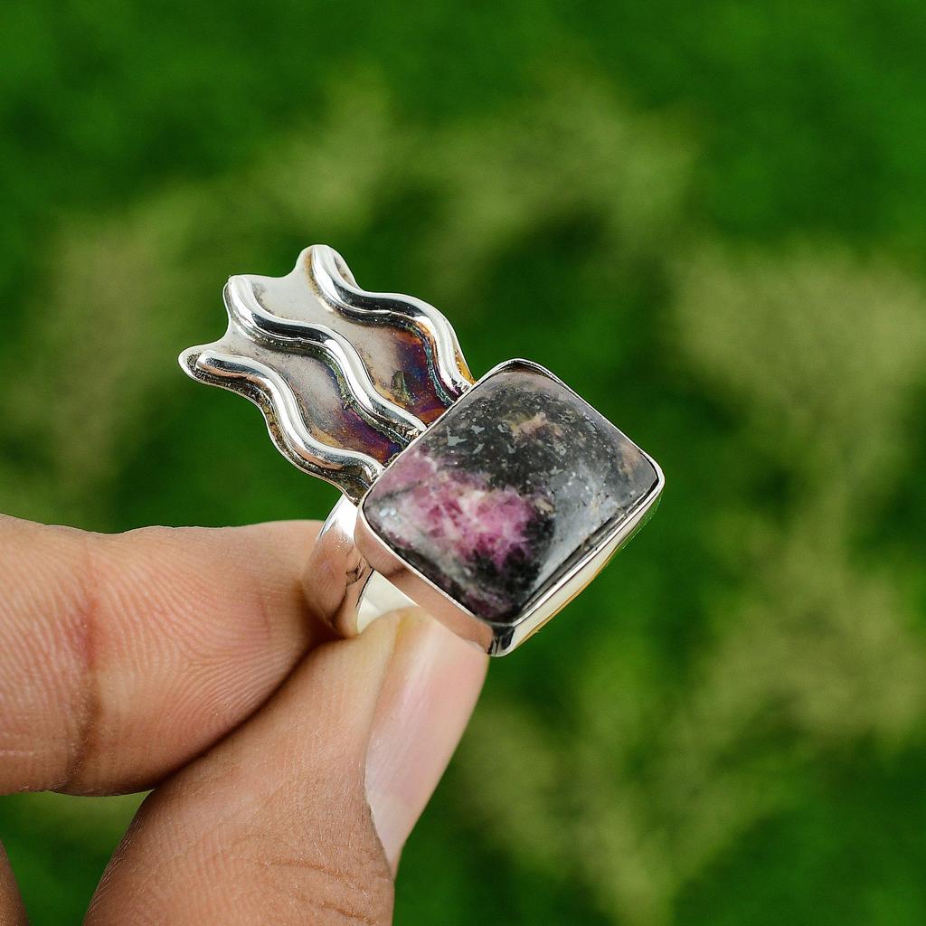 Natural Rhodonite Gemstone Stackable Pink Ring Size 7 925 Sterling Silver