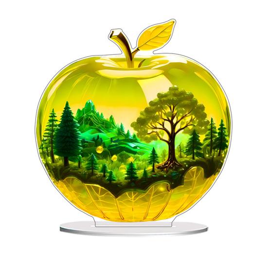 2D Flat Acrylic Apples Fantasy Worlds In Apples Ornament Desktop Decoration Apples for Living Room Bedroom Shelf Cabinet Decor