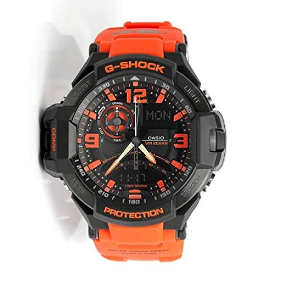 Оранжевые часы с поясом для пожарных спасательных сил Sky Cockpit 20 ATM, водонепроницаемые, для мужчин, для самообороны, G-SHOCK Ana-Digi (ГА-1000-2Б