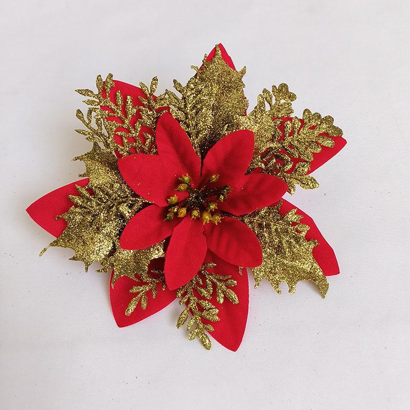 14 см рождественский золотой порошок елочное украшение блестящий имитация цветка рождественский венок кулон домашний новогодний декор для вечеринки