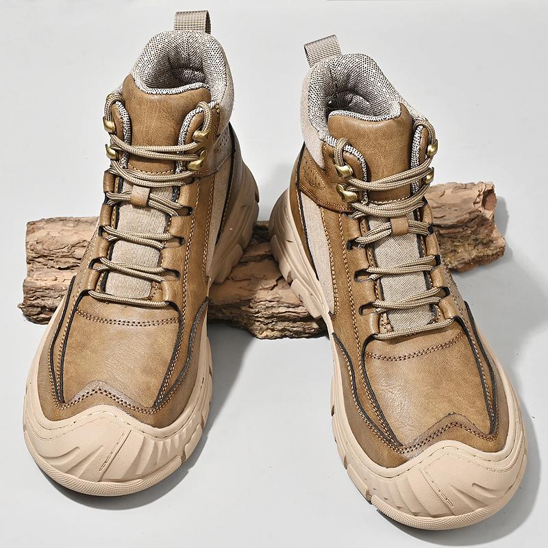 Fashion Platform Motorcycle Ankle Boots for Men Winter High Top Shoe Comfort Man Wear Resistant Short Botas Lace-Up Hiking Shoes