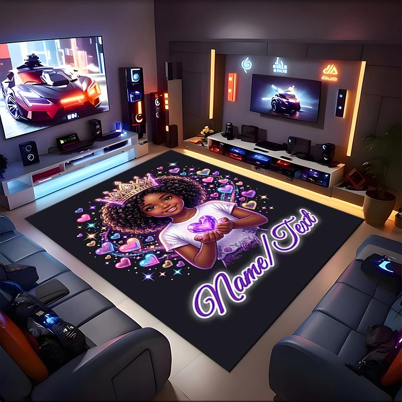 1PC Custom Name Princess Heart Dreams Theme Floor Mat Ideal for Living Room, Game Rooms, Office, Bedroom,Floor Mat Playful Design