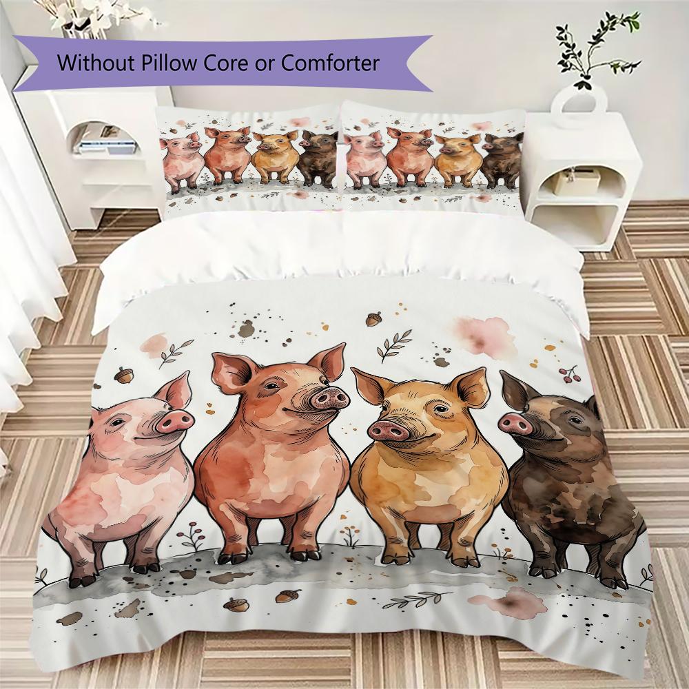 Vintage Persona Pig Pattern Bedding uilt Set uilt Cover Pillowcase Home Decoration Birthday Gift (1 * duvet cover + 2 * pillowcase without core)