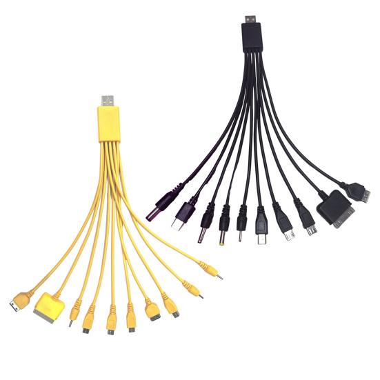 Кабель для зарядки 10-в-1 для нескольких устройств, 23 см, ПВХ, не запутывающийся шнур, универсальный высокопрочный кабель для передачи данных для большинства телефонов