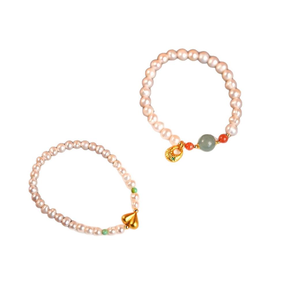 New Chinese Style Freshwater Pearl & Agate Beaded Bracelet - Luxury Women's Non-Fading Jewelry