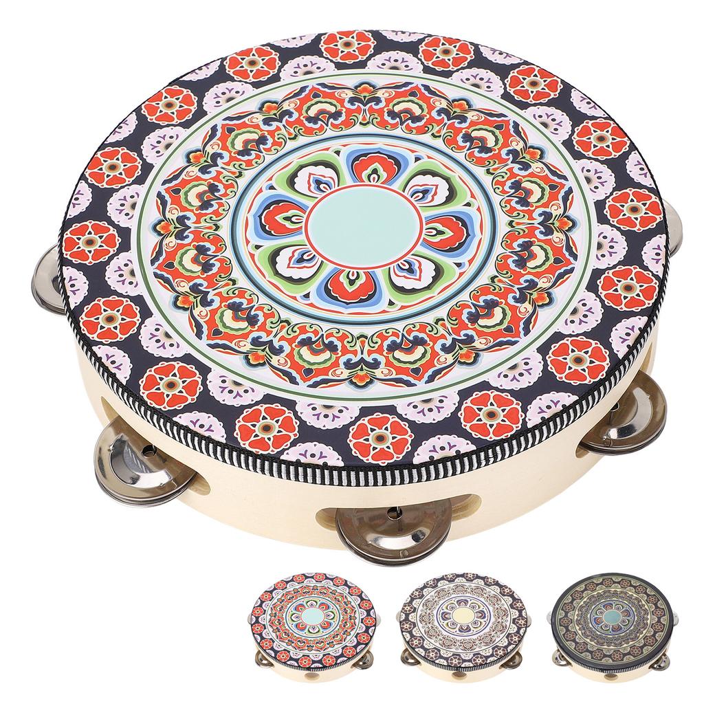 Hand Held Wood Tambourine 8 Inch Jingles Musical Educational Instrument for Adult and Children