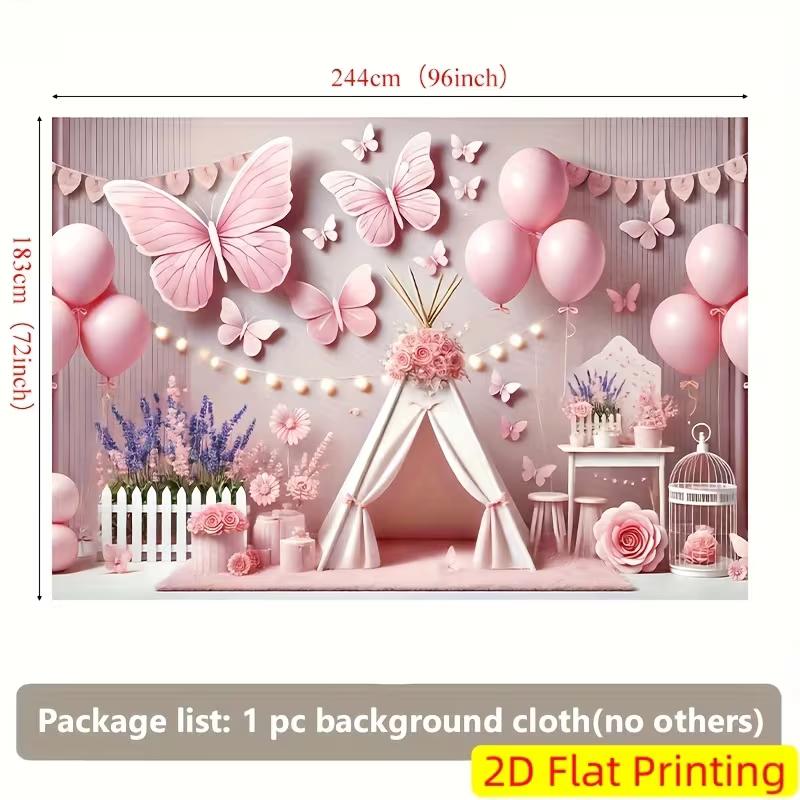 2D Pastel Butterfly Tent Birthday Background Cloth Photo Booth Prop
