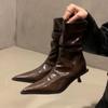 Sexy Pointed Toe Women Ankle Boots Brand Fashion Leather Mid Heels Office Shoes Winter 2025 Trend Party Pumps Shoes Botas Mujer
