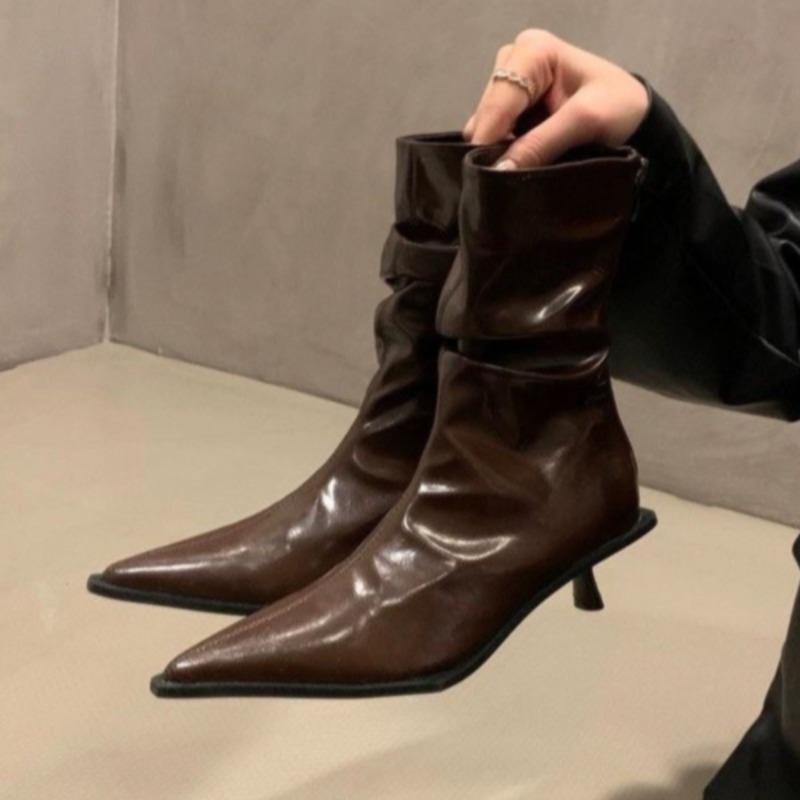 Сексуальные женские ботильоны с острым носком, брендовые модные кожаные туфли на среднем каблуке для офиса, зимняя обувь 2025 года, туфли-лодочки для вечеринок, Botas Mujer