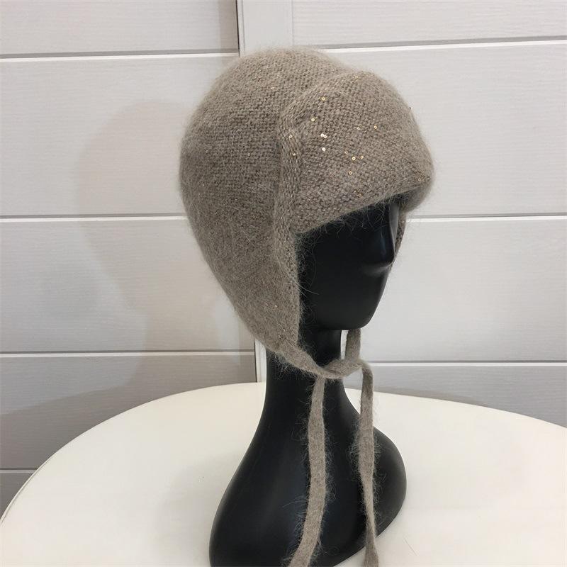 Огромная милая зимняя утолщенная вязаная шапка-ушанка из кроличьего меха для девочек, студенческая, ветрозащитная, теплая, с защитой ушей, шерстяная