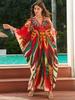 EDOLYNSA Плюс размер кафтан красный богемный принт летнее длинное пляжное платье женская домашняя одежда наряд купальный костюм накидка свободный кафтан