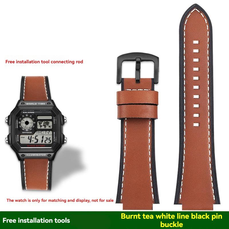 AE-1200 Retro Genuine Leather Watchband For Casio AE1200 AE-1300 W-218/A168 W-216H Vintage Strap 18mm convex mouth Men's Bracele