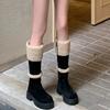Thickened Lamb Wool Long Tube Snow Boots for Women New 2025 Autumn Winter Anti-slip Fleece-lined Cotton Shoes Knee High Boots