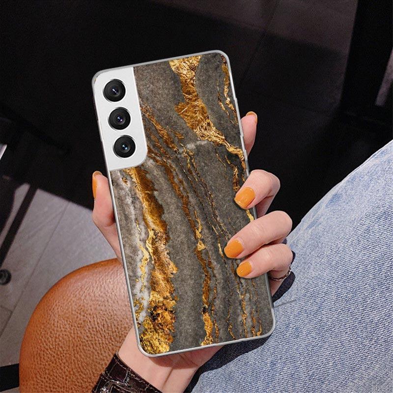 Fashion Gold Pink Geometric Marble Phone Case For Samsung Galaxy S24 S25 Edge S26 Ultra S23 S22 S21 Plus S20 FE + Personalized P