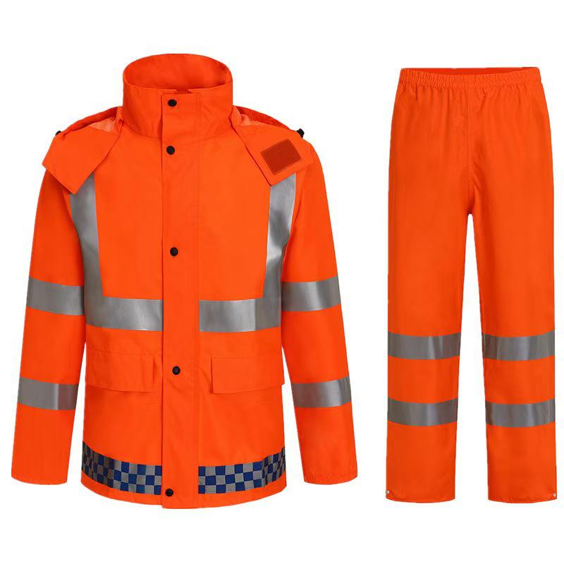 High Visibility Reflective Raincoat Set - 300D Oxford Cloth, Split Design for Outdoor Traffic, Duty, and Rescue Use