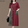 Women Zanzea Casual Neck Round Summer Short Sleeve Print Dress
