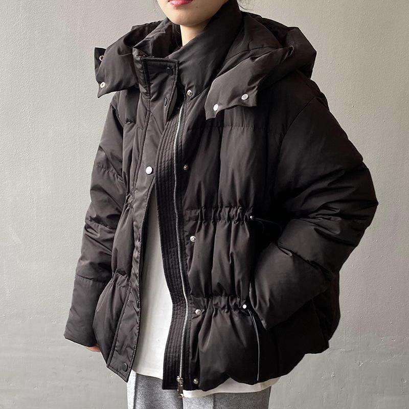 Solid Women's Winter Autumn Down Jacket Hooded Collar Short Single-Breasted Coat Preppy Style Parka Ladies Chic Outwear Female