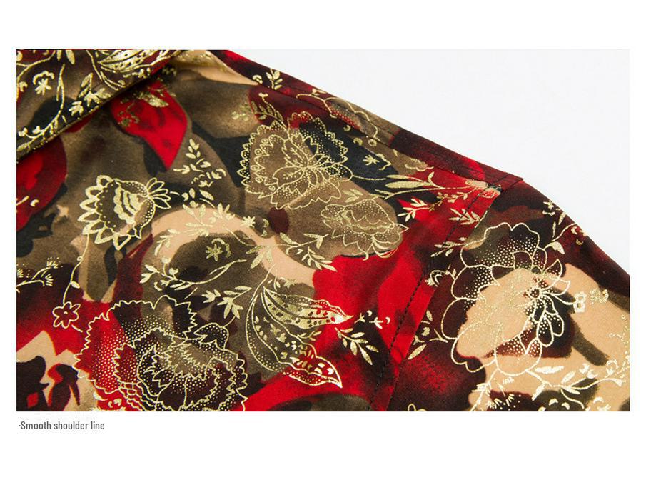 Мужская летняя рубашка с коротким рукавом в стиле ретро с золотым тиснением