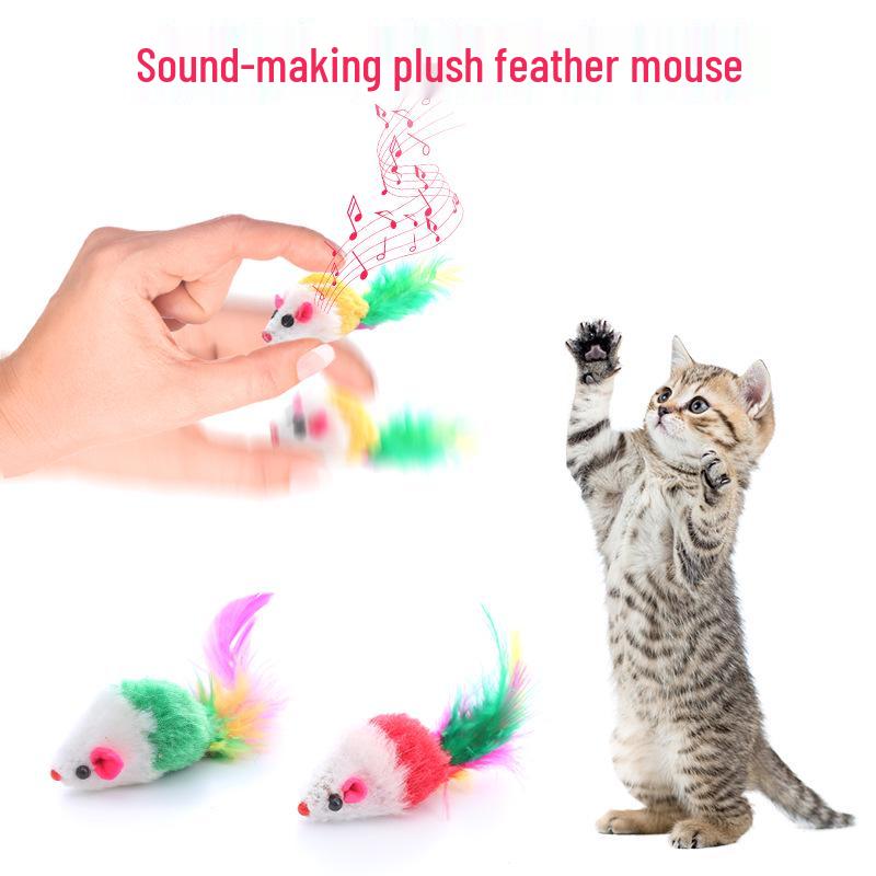 Colorful Plush Feather Mouse Cat Toy - Interactive Kitten Boredom Reliever